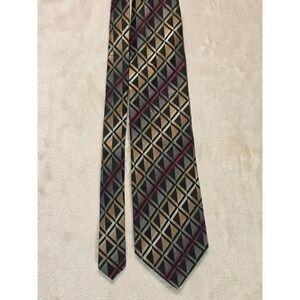 Valerio Garati Mens Silk Tie Geometric Diamond Pattern Black Gold Hand Made